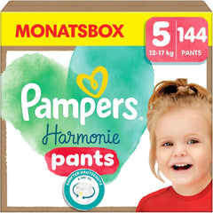 Pampers Harmony Pants 5-ös méretű pelenka, 144 db, 12 kg-17 kg, gyengéd bőrvédelem és 360°-os kényelem
