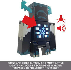 MINECRAFT Warden Figure - figurină de acțiune cu lumini, zgomote și mod de atac, pentru jucătorii și fanii jocurilor video aventuroși de la 6 ani, HHK89, negru - Guardiano Action figures Naty Shop