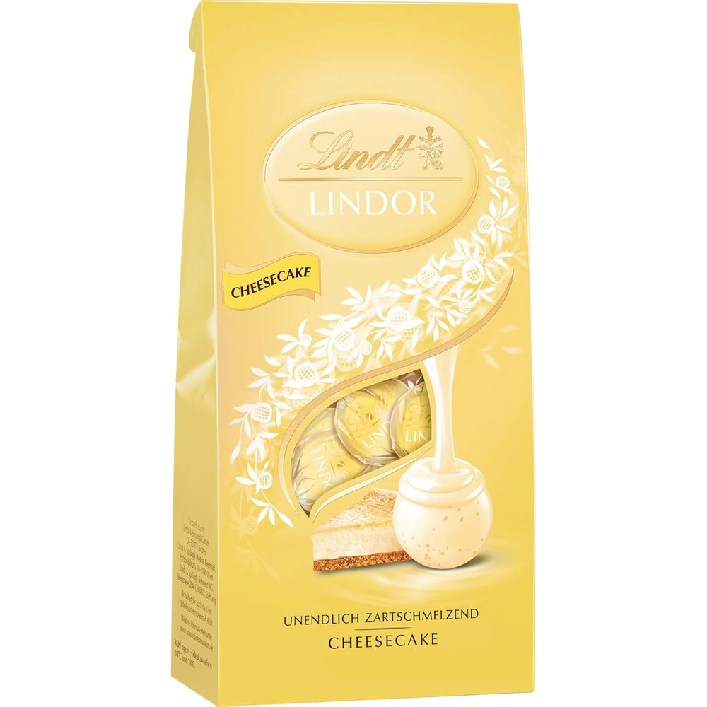 Lindt csokoládé | LINDOR tasakok sajttortához | 137g | 10 db tejcsokoládé golyó szájban olvadó sajttorta töltelékkel | Csokoládé ajándék