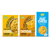 Kultúrált élelmiszerek vegán 3-szeres készlet Vegán Mac és sajt, Gouda szósz, Cheddar szósz, Laktosefrei Glutenfrei MAC & CHEEZ CHEATCHEEZ