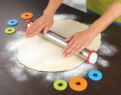 Maximex Teigrolle mit Abstandhalter EDELSTAHL - Edelstahl-Ausroller mit aufsteckbaren Abstandsscheiben, Edelstahl rostfrei, 4,5-6,5 x 43 x 4,5-6,5 cm, Ezüst matt