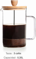 - Cafetieră franceză, presă de cafea, aparat de cafea cu piston, ibric francez pentru cafea filtrată, 3 cești, 0,35 l, oțel și lemn