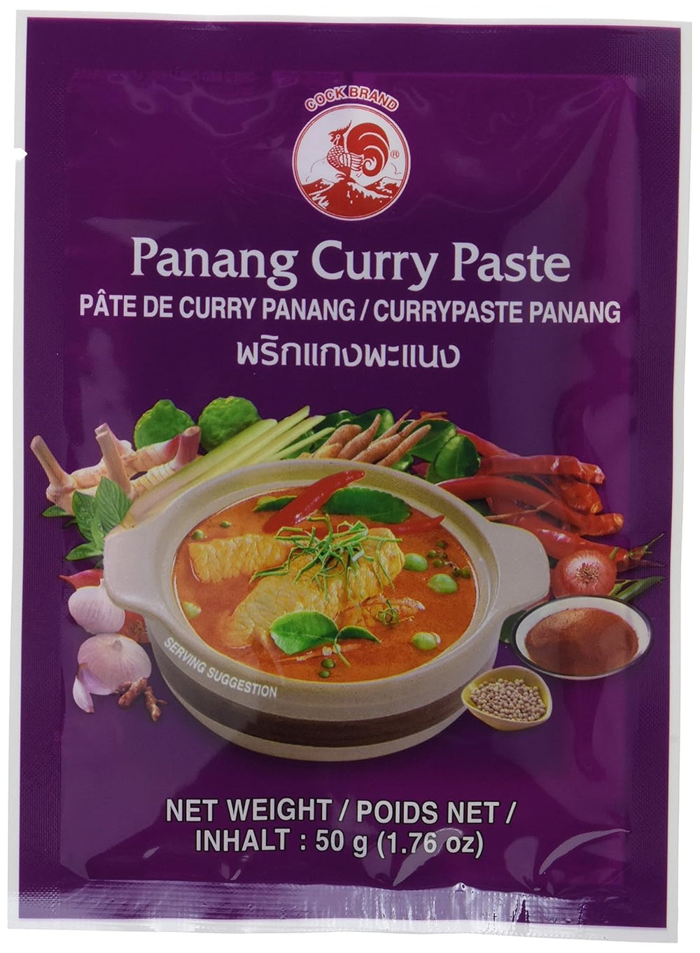 Cock Currypaste Panang, közepes Schärfe, autentikus thailändisch Kochen, természetes összetevők, vegán, halal és gluténmentes (1 x 50 g)