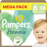 Pampers Harmonie pelenkák, 6-os méretű, 58-as pelenkák, 13 kg +, puha bőrvédelem és 100% nedvszívó Mother and Child Naty Shop