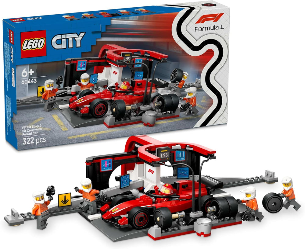 LEGO City F1 boxkiállás csapattal és Ferrari Speedsterrel - Forma 1 boxkiállás készlet 1 versenyzővel és 4 mechanikus minifigurával - Versenyautó játék fiúknak és lányoknak 6+ - 60443 Építőkészletek Beuche den LEGO-Store alapértelmezett cím