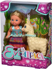 Simba 105733497 - Evi Love Puppe im süßen Outfit mit Alpaka und Leine, 12cm, Für Kinder ab 3 Jahren