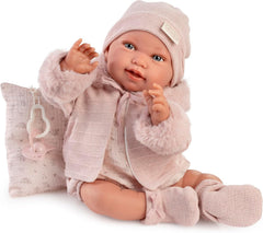 Antonio Juan Puppen für Neugeborne, Winterpfeife, valósághű Babypuppe, 42 cm, rózsaszín ruhákkal, cumival és párnával