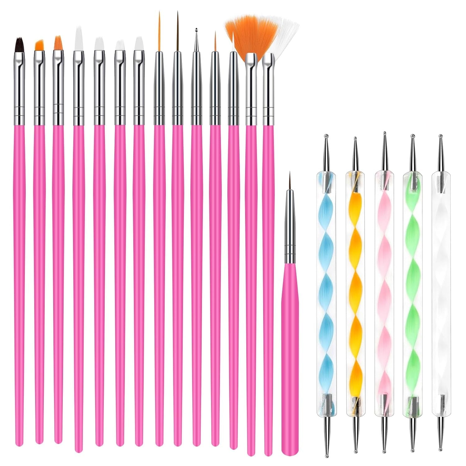 URAQT 20 Stück Nagel Pinsel Set, Nageldesign-Stifte Brush, Acryl Nagel Kunst Pinsel, Nagelbürste Professionell Malerei Pen Für Gelnägel Uv-Gel Nageldesign Nail Art