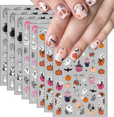 Nagelsticker Halloween, 8 Blätter Halloween Nagelsticker, Kürbis Nail Sticker, Nail Art, Nagel Charms, Nagel Zubehör, Nageldesign, Christmas (Typ A)