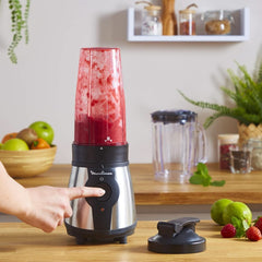 Blend&Go LM1B1D 300W Mixer, Smoothie-Mixer Mit 750 Ml Kunststoffkrug, Inklusive 750 Ml Tragbarer Flasche, 4 Abnehmbaren Klingen, Edelstahloberflächen Mama si Copilul Naty Shop