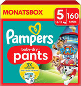 Pampers pelenkák Paw Patrol Pants 5-ös méret (12-17Kg) Baby-Dry, Junior Stop and Protect zsebbel, MONTHLY BOX, 160 pelenka Naty Shop 5 (160 db) Új