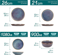 Geschirrset 6 Personen, vancasso PLAYA 24tlg Reaktive Glasur Steingut Tafelservice 6 Personen Modern, Beinhaltet Schüssel, Suppenteller, Dessertteller, Speiseteller, Spülmaschinenfest, Lavendelblau