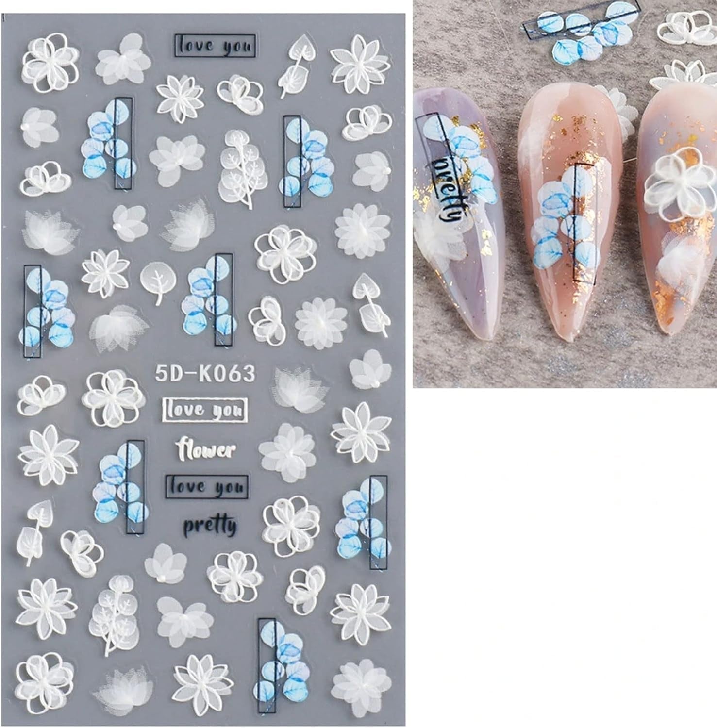 JMEOWIO 3D Nagelsticker Blume Frühlings Nail Art Sticker Selbstklebend Nagelaufkleber 5D Stereoskopisch Sommer Bunter Blumen Dekoration Nageldesign Zubehör 4 Blatt