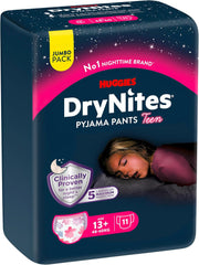 Huggies DryNites éjszakai ágybavizes pelenkák lányoknak 13-17 éves korig (48-60 kg) 33 darab (3 x 11) Jumbo havi csomag XL pelenkanadrág
