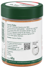 Fuchs Gewürze - Cayenne paprika gemahlen - einen scharfen Geschmack mindenféle ételhez - természetes összetevők - 60 g wiederverwendbarer, recyclebarer Dózis