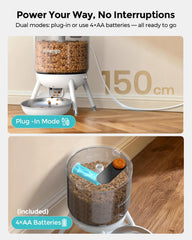 Automatikus macskaetető, Futterautomat Katze mit Zeitsteuerung, 3L Trichter, Doppelstromversorgung, Automatic Trockenfutter für Katzen & Hunde, Katzen Futterautomat, Schwarz (Weiß)