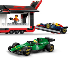 LEGO City F1 szállító RB20 és AMR24 F1 versenyautókkal – Játékautó-szállító Red Bull és Aston Martin Forma 1 csapatok számára – Beleértve 5 minifigura – Ajándék 8 év feletti fiúknak és lányoknak, 60445 építőkészlet Besuche den LEGO-Store