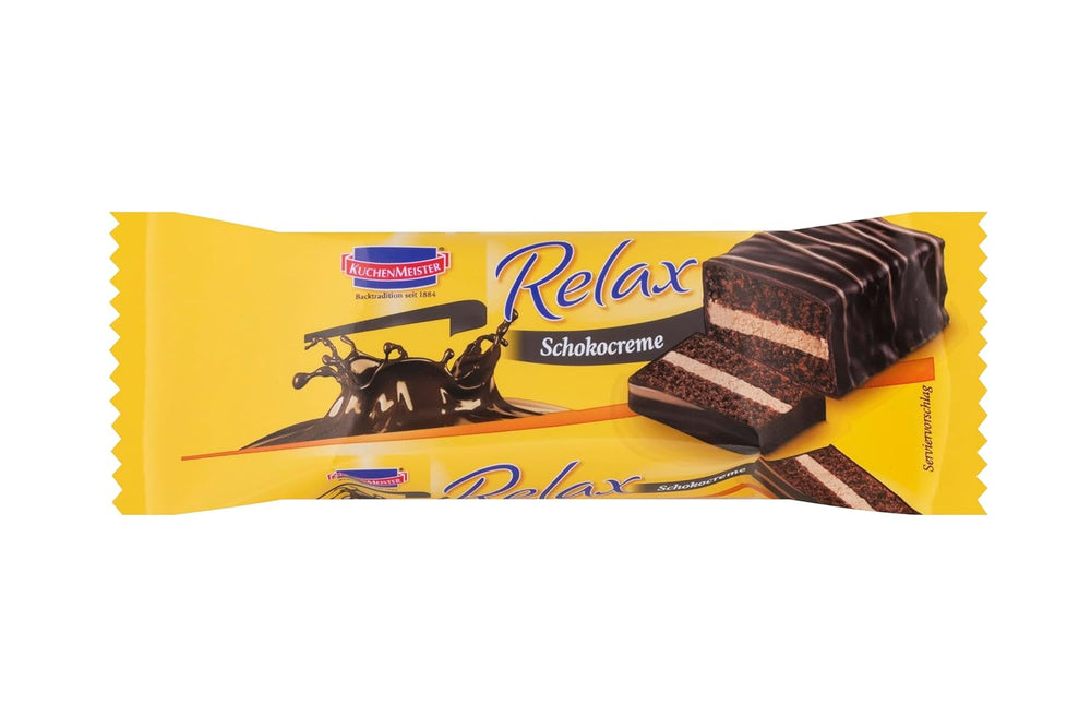KuchenMeister Relax kakaós tortaszelet 32g | Csokis piskóta | Finom töltelék kakaókrémmel | Étcsokoládé ropogós | Tökéletes uzsonna étkezések között | 1 x rúd 32g
