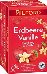 MILFORD Căpșuni și vanilie | Ceai de fructe cu aromă de căpșuni și vanilie | 20 pliculețe