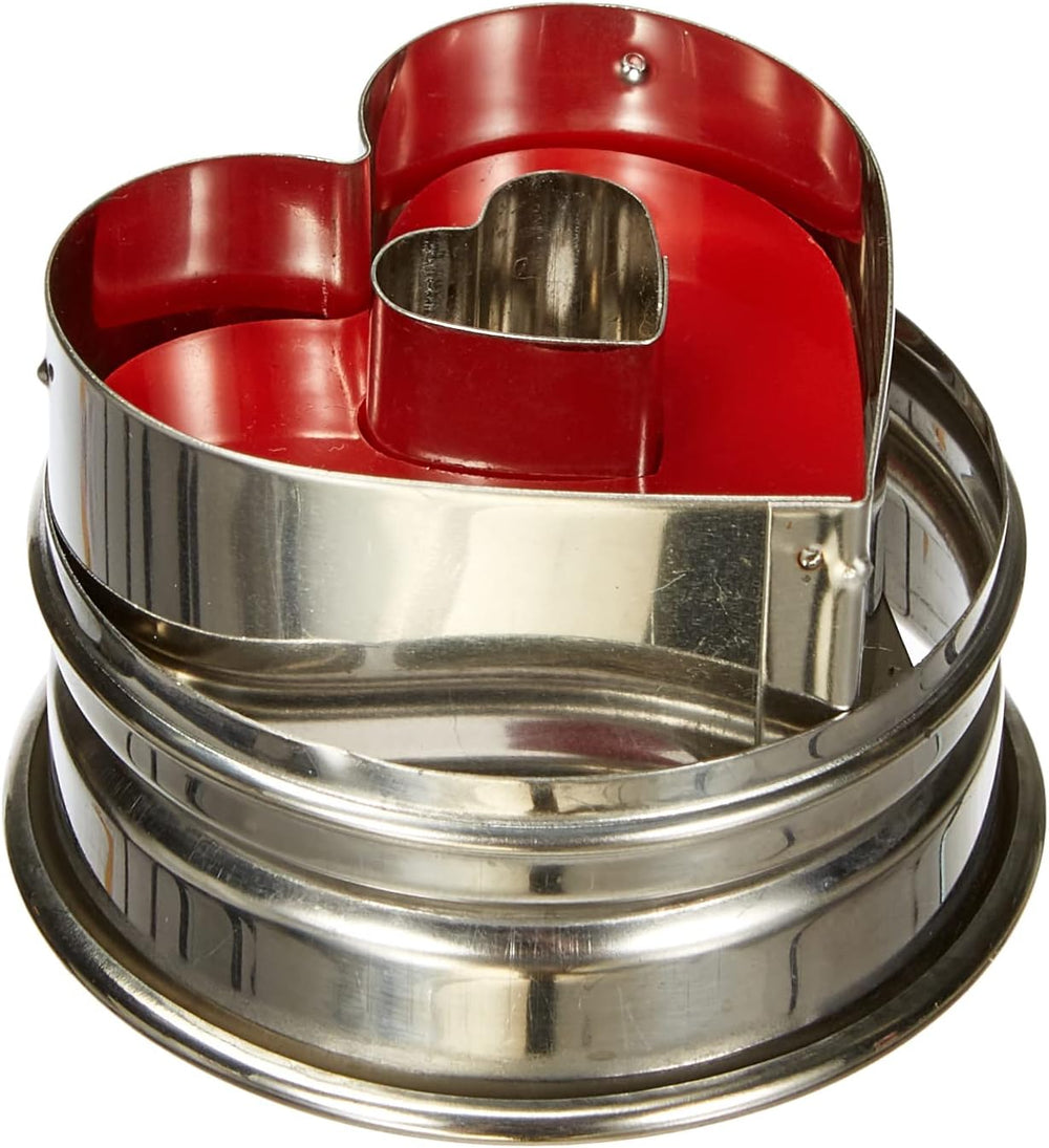 Städter 966353 Formă de biscuiți cu ejector, în formă de inimă, oțel inoxidabil, diametru 4,8 cm, argintiu/roșu, 4,8 x 4,8 x 4,8 cm