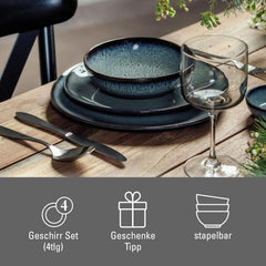 like. de Villeroy & Boch - Set de veselă din gresie Lave Gris, 4 piese, aspect ceramică, serviciu de masă pentru 2 persoane, gri