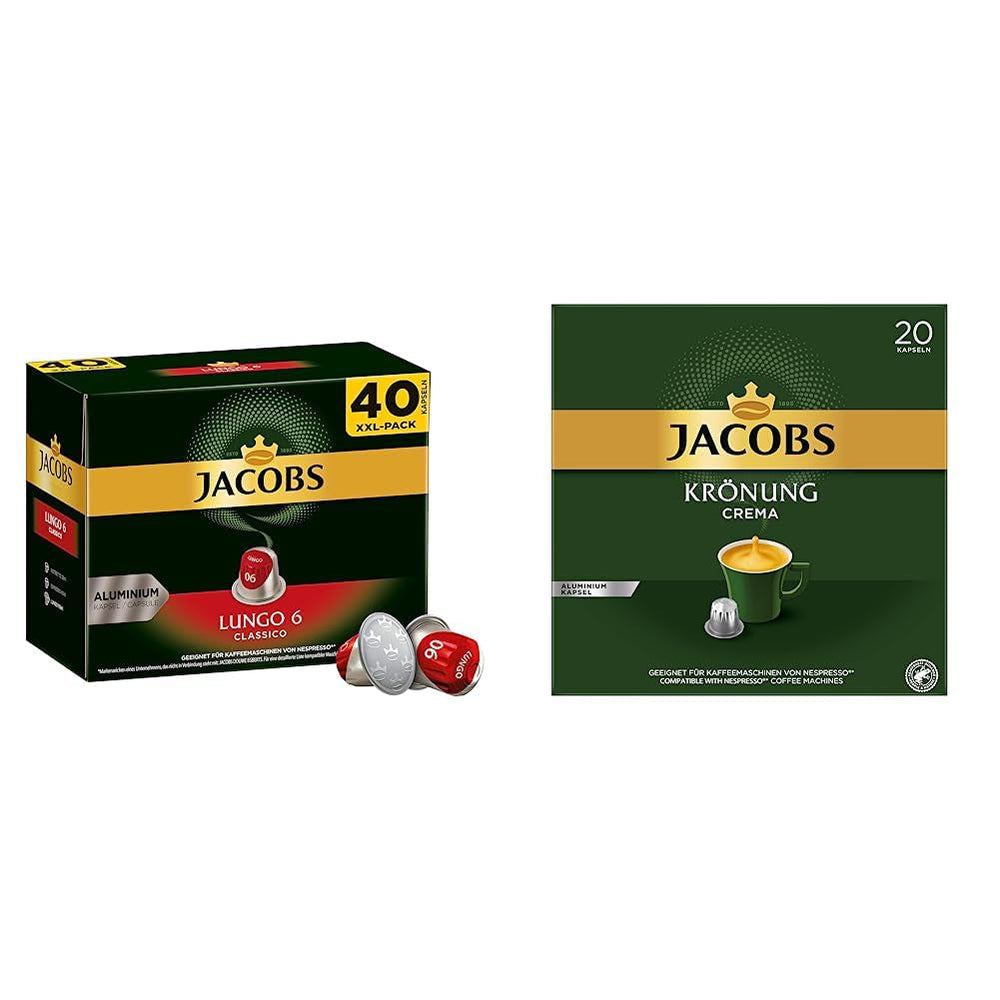 Kaffeekapseln Lungo Classico (nur für kurze Zeit) Megapack XXL & Kaffeekapseln Krönung Crema, 200 Nespresso kompatible Kapseln, 10er Pack, 10 x 20 Getränke, 1040 g