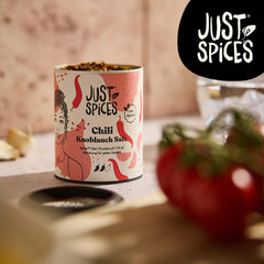 Just Spices Chili fokhagyma só I Gewürzmix, der zu allen Gerichten schmeckt I Gewürzdose, 55 g