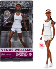 Barbie Inspiring Women Series, Venus Williams Modepuppe mit charakteristischer Tennis-Uniform und Schläger, inklusive ausstellbarer Verpackung, HRM49