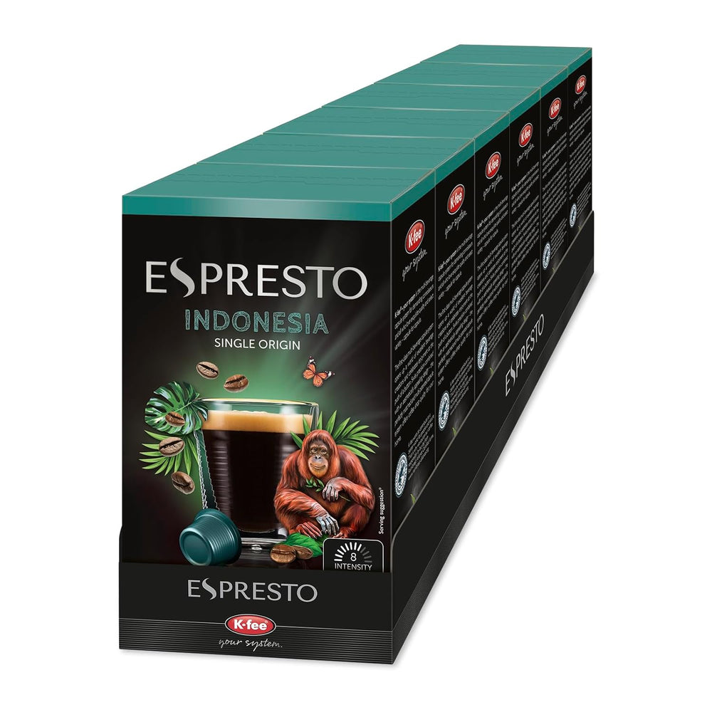 ESPRESTO Single Origin Indonesia Lungo, kompatibel mit K-fee & ALDI EXPRESSI*, Kaffeekapseln, würzig & schokoladig, RFA zertifiziert, 96 Kapseln