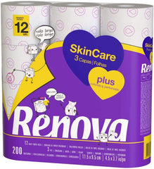 Renova - Hârtie igienică Skin Care Plus, Decorată, Parfumată - 12 role (Hârtie igienică)