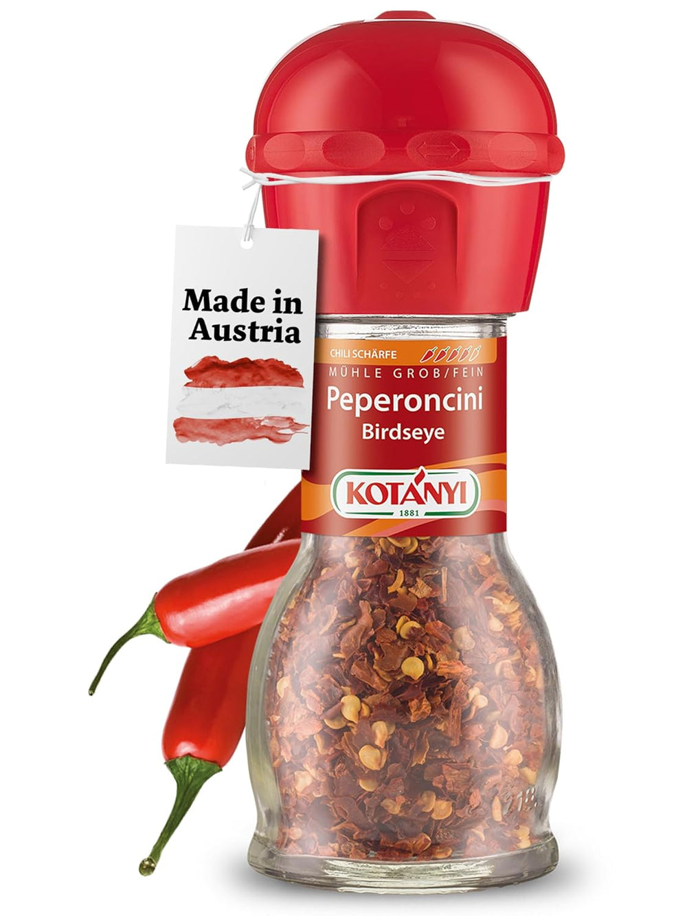 KOTÁNYI Chilis Birdseye Pepperoncini Mühle, scharf zum frischen Mahlen, 1er Pack (1 x 27g)