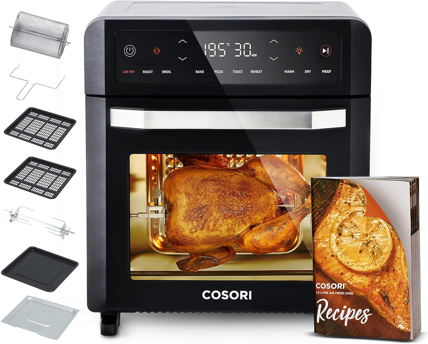 COSORI Hot Air Fryer 2 camere Airfryer, 8-In-1 Dual Blaze Twinfry XXL, 10litri Electrocasnice Naty Shop Negru si Argintiu 12L
