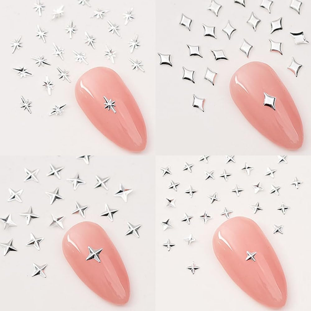 120 bucăți auriu-argintiu stele unghii farmece stele Y2K unghii metal stele unghii farmece dimensiuni mixte unghii șuruburi stea unghii design unghii artă farmece stele 3D unghii decorare unghii farmece accesorii unghii