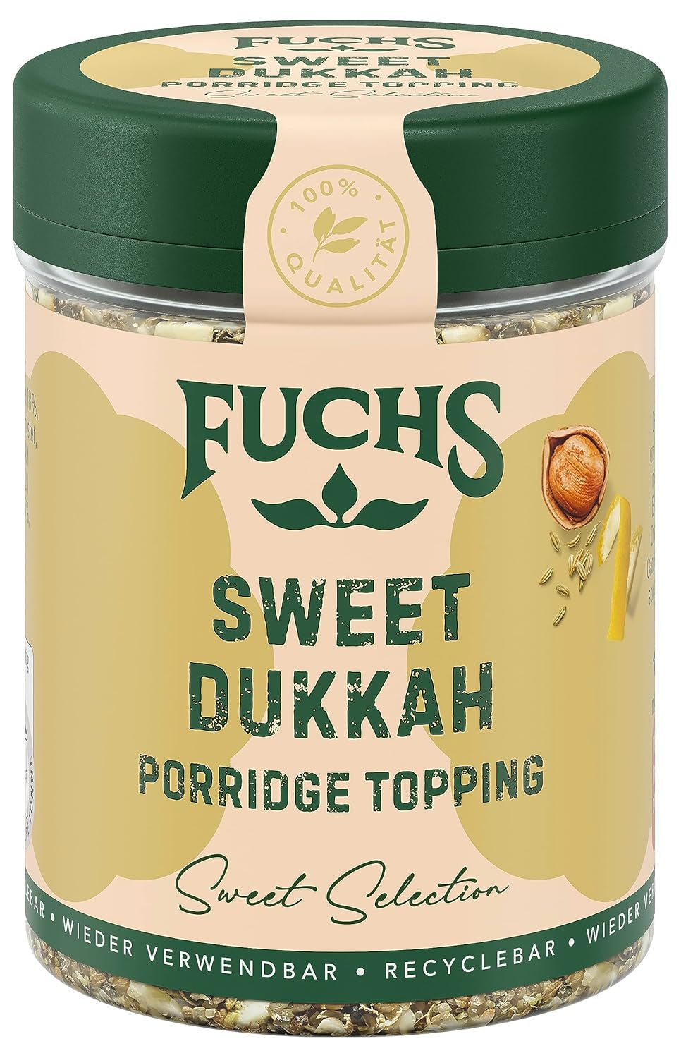 Fuchs Gewürze - Kása öntet "Sweet Dukkah" - ropogós öntet Haselnuss, Sesam und Mandeln für Oat-Meals - aus natürliche Hozzávaló - 60 g wiederverwendbarer, recyclebarer adagban