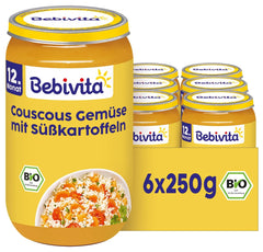 Mese de la 12 luni încolo: Cuscus și legume cu cartofi dulci, 250g, pachet de 6 (6 x 250g)