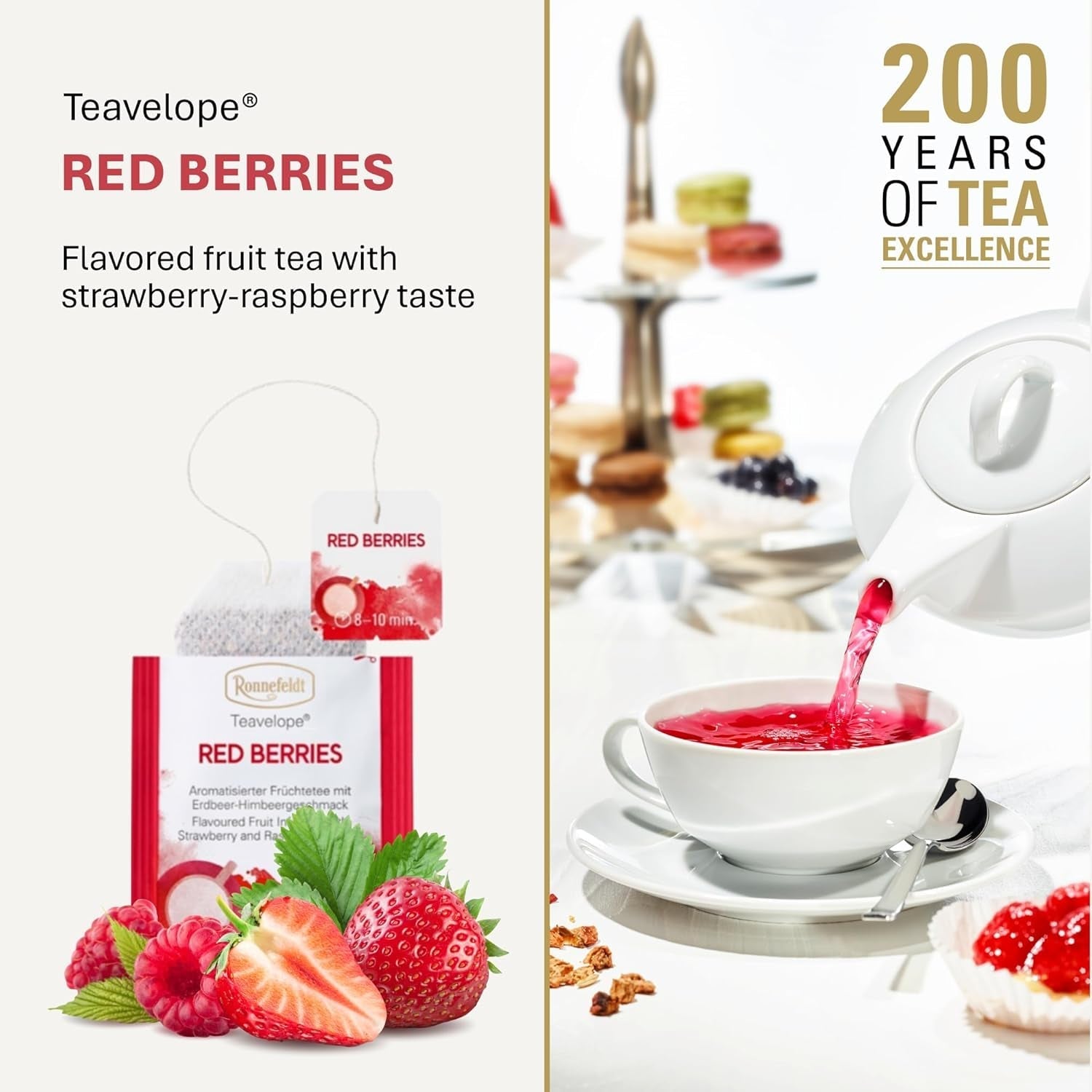 Teavelope „Red Berries” – ceai de fructe cu aromă de căpșuni și zmeură, 25 pliculețe de ceai, 62,5 g