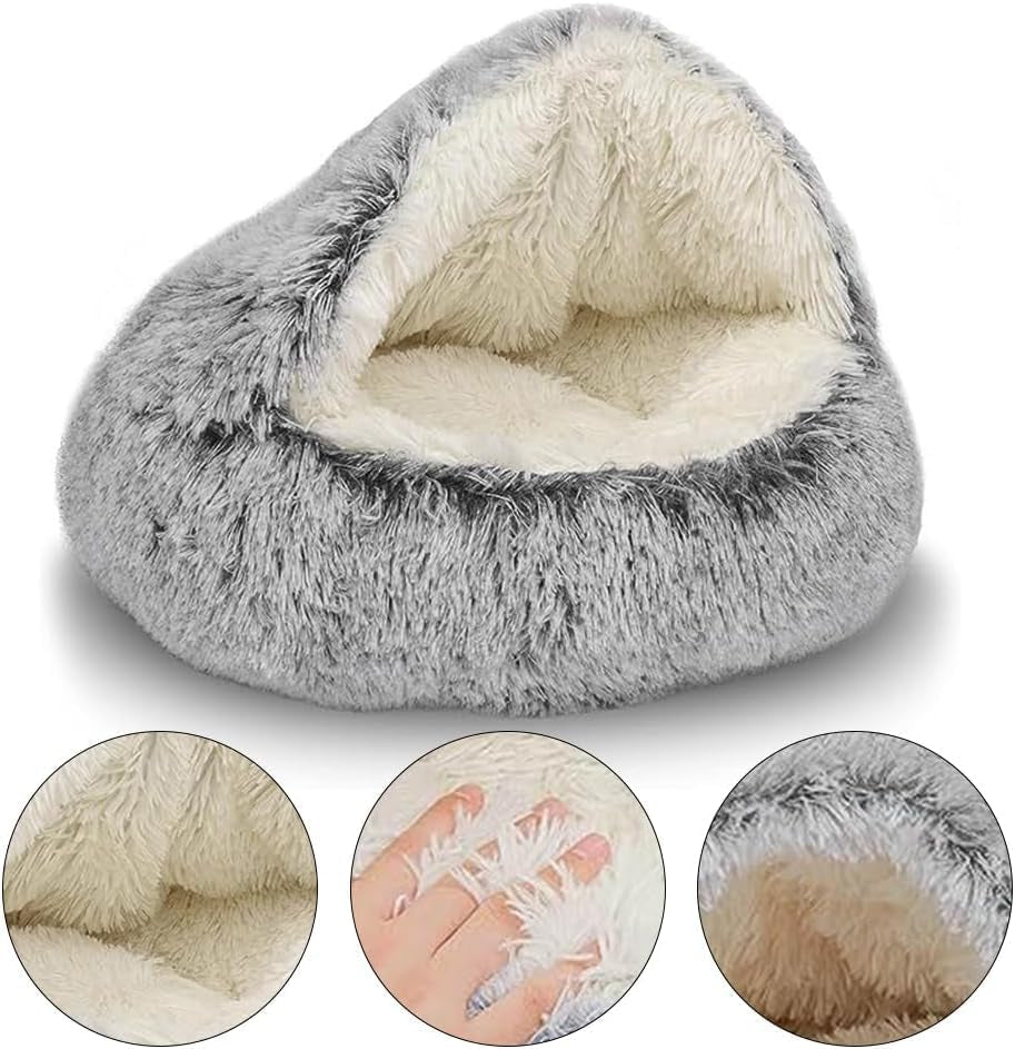 Pat pentru pisoi, peșteră pentru pisici mici, sac de dormit pentru animale de companie, pat moale, din pluș, cald, de iarnă, peșteră pentru pisici, peșteră pentru pisici, 50 x 50 cm pentru pisici și câini mici (gri)