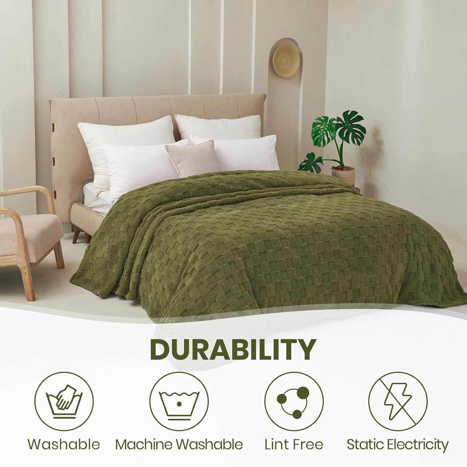 Good Nite Cosy pătură Fluffy Couch Throw pătură Fleece Bedspread Cosy Soft Checked Green pătură primăvară vară toamnă iarnă patru anotimpuri (150X200Cm Olive Green) Paturi si Cuverturi Good Nite