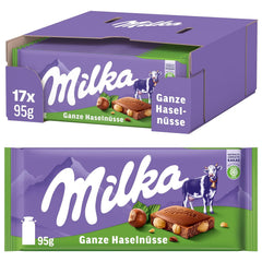 Milka Alpine Tejcsokoládé egész mogyoróval - Csokoládé ropogós dióval - 17 x 95g