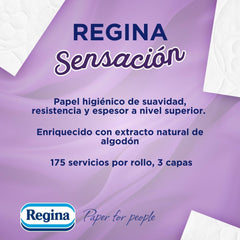 Regina Feeling - 42 role hârtie igienică, 175 foi cu trei straturi, extract natural de bumbac și parfum delicat, 60% ambalaj din plastic reciclat, 100% hârtie certificată Fsc