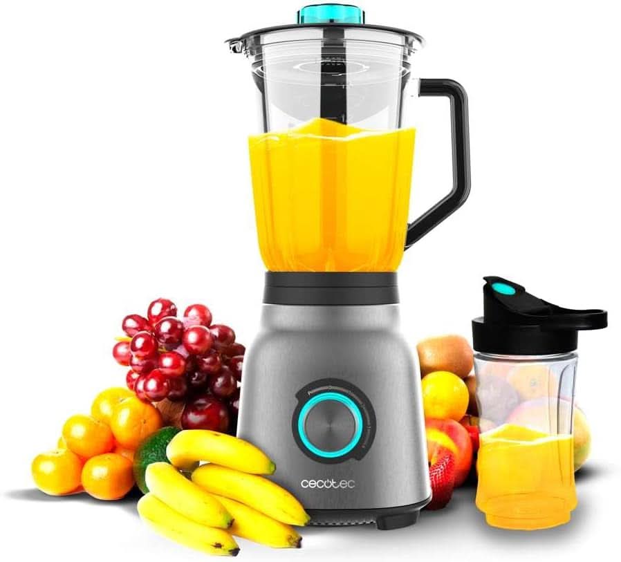 Cecotec Standmixer Power Black Titanium 2200MAX Smooth, 2200 W Maximale Leistung, 6 Klingen Aus Edelstahl, Ice-Crush-Funktion, Turbo- Und Smoothie-Funktion, Autoclean-Funktion Bucatarie Naty Shop Inox 1800 W | 1,5 L + Tragbare Flasche