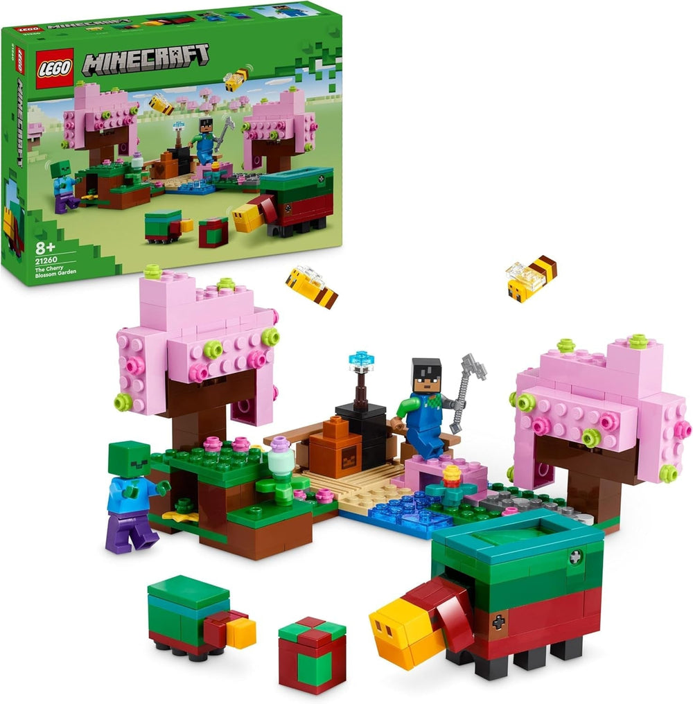 LEGO Minecraft cseresznyevirágos gyümölcsös játékkert, amelyet felfedezhet a napfényes, szippantós, zombis és méhes játékosokkal. Ajándék fiúknak és lányoknak 8 éves, 21260 építőkészletek Besuche den LEGO-Store alapértelmezett címe