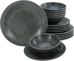 Creatable, 21627, Serie Orient Mandala, 18-Teiliges Geschirrset, Teller Set Aus Porzellan, Spülmaschinen- Und Mikrowellengeeignet, Made in Europe Seturi vesela masa Naty Shop Stein Teller Set 18 Teilig