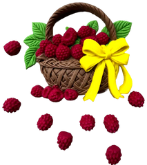 Málnás kosár – 9 darabos ehető cukormassza-díszlet (1–8 cm)