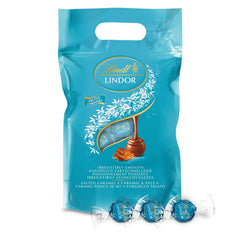 LINDOR csokoládégolyók sós karamellel | kb. 80 db tejcsokoládé golyó sós karamell töltelékkel | Bulk Pack & Marc de Champagne csokoládégolyók | 700 g