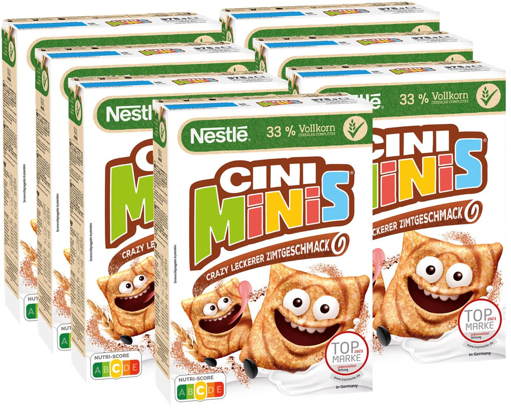 Nestlé CINI MINIS, fahéjas müzli, 37% Vital teljes kiőrlésű gabona, vitaminokkal, kalciummal és vassal, ropogós pehely, 7 db-os kiszerelés (7x375g)