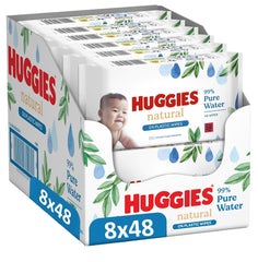 Huggies természetesen biológiailag lebomló nedves törlőkendők érzékeny babáknak, 8 x 48 törlőkendő, tömeges kiszerelés
