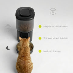 Feast Automatische Futterautomat Katze mit App und Kamera, Live-Video mit Nachtsicht und Zwei-Wege-Audio, Portionskontrolle, Edelstahl-Napf, Katzen Trinkbrunnen mit Filter, 4,5 l és 2,5 l