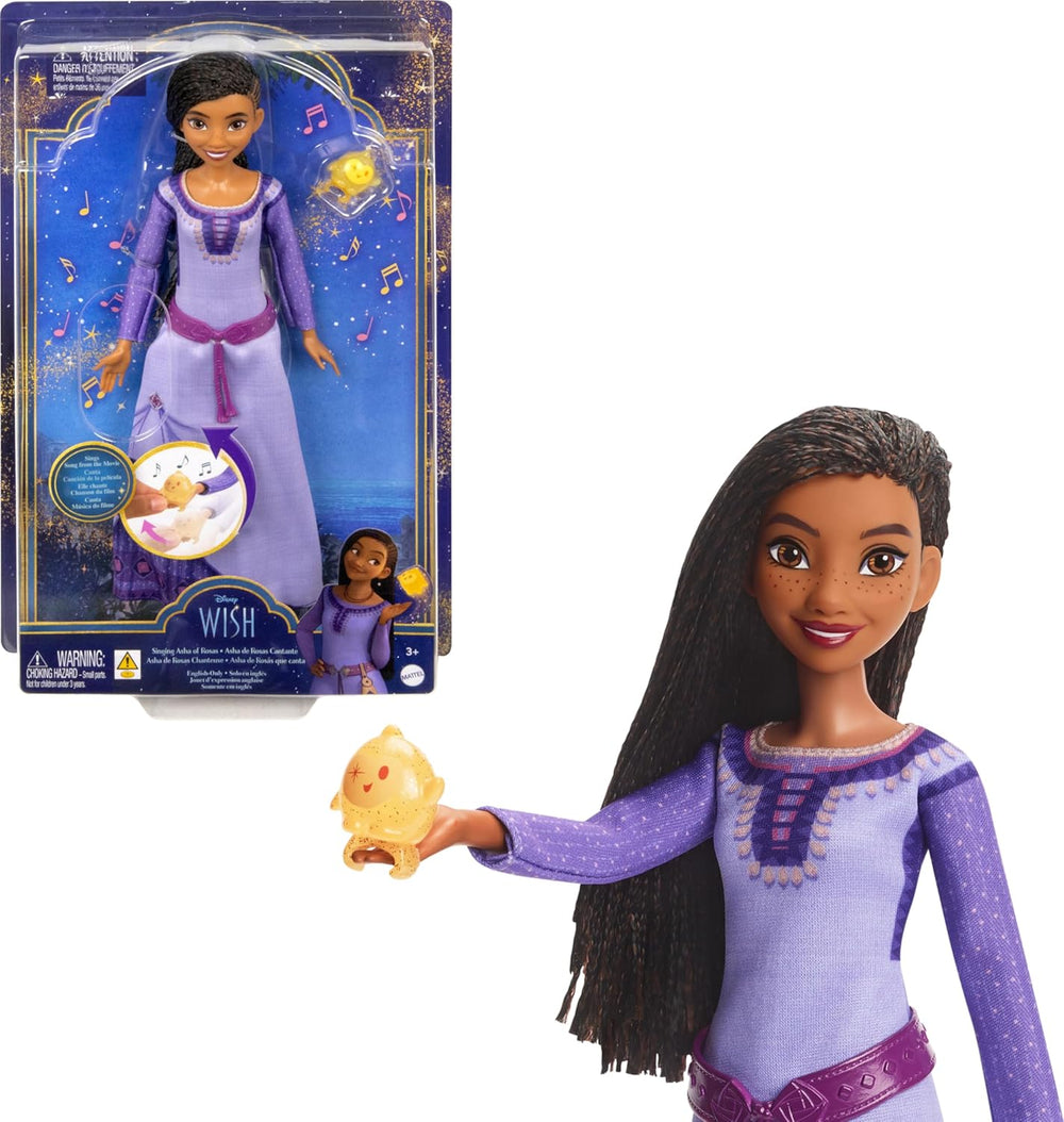 A Mattel Disney Wish Asha, Rosas Modepuppe & Star Figur, beweglich mit abnehmbarem Outfit, "This Wish" angol nyelvű dal.