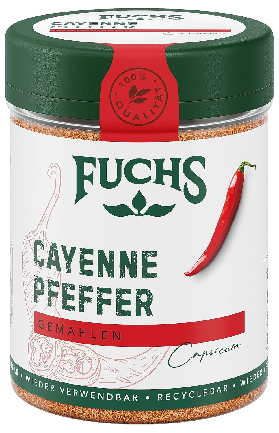 Fuchs Gewürze - Cayenne paprika gemahlen - einen scharfen Geschmack mindenféle ételhez - természetes összetevők - 60 g wiederverwendbarer, recyclebarer Dózis